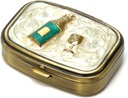 9327 矩形小药盒 组织者 Cream White Brass 女子游玩药盒 纯皮箱 集装箱 每日便携式药品 维生素盒 药剂补充 迷你存储