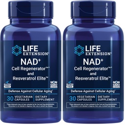 Life Extension NAD+ Cell Regenerator™ & Resveratrol Elite™*,nicotinamide riboside,Trans-resveratrol,quercetin,Fisetin,Heart Health,Healthy Aging,Vegetarian,Non-GMO,Gluten Free, 30 Capsules (Pack of 2)