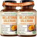 Melatonin睡眠援助与L Theanine & Valerian Root – Turmeric 补编 – Turmeric Curcumin 与 Ginger & Black Pepper – L- Theanine & Melatonin 3mg 用于睡眠、冷静和压力缓解 – 2 Pack