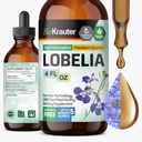 BIO KRAUTER Lobelia Tincure for Lung cleanse & Detox - 纯维冈·洛贝利亚草液提取 - 4 Fl.Oz 168天供应 - 呼吸支持补充 - 无酒精和糖,非GMO