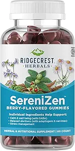 RidgeCrest Herbles SereniZen Gummys配有Ashwagandha、GABA、L-Theanine、Chamomile和Lemon Balm、支持放松和平静、压力管理、睡眠、每日健康补编,60Ct、1-2个月供应