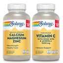 SOLARAY 镁锌钙和定时释放维生素C - 骨质健康,免疫支持包,1000mg 钙,500mg 镁,1000mg 维生素C 补充,Vegan,60天保障,275 Veg Caps 每人