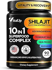 Shilajit Capsules 10 in 1 with Kava Kava - 美国为男子制造喜马拉雅 Shilajit 与Tongkat Ali, Ashwagandha, Kava Kava 能源与豁免支持 - 90