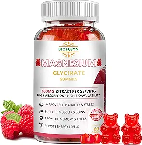 甘油酸镁(Glycnate Gummys 600mg):无糖的甘油熊,配有镁,维生素D,B6,以及用于成人和孩子们的冷静支持和睡眠的CoQ10,L-Threonate 多维他命,Raspberry Flavor 60 Count