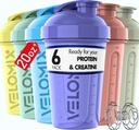 VELOMIX - 6 PACK - 20 oz 蛋白质摇摆瓶 蛋白质混合剂 - 6x 电威斯克 → 泄漏 证明 摇摆杯 蛋白质摇摆剂 → 堆叠 蛋白质摇摆瓶 → 碟片安全(Pastel Shades)