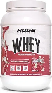 大型Whey,蛋白粉换肌肉增益,25g蛋白,12g EAAs,支持肌肉生长,性能和复苏(白巧克力Raspberry,30种服务)