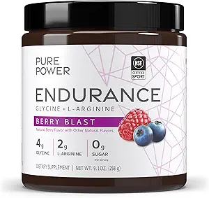 纯动力耐力粉,Berry Blast Flavor, 9.1 oz (258 g), 30 services, 4 g of Glycine, 2 g of L-Arginine, 0 g of Sugar, Non-GMO, NSF获得体育认证, Mercola博士