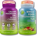 Suppments STUDIO Daily Immune, Bone & Energy Support Bundle for Men and Women – Vegan 全食品 多维他命无铁和植物基镁与D3, K2 & Turmeric – Vegan, Non-GMO