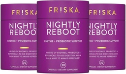 FRISKA Nightly Reboot Enzyme and Probiotics Supplement, 《促进更好的消化和睡眠》, 《支持男女健康》, Melatonin, Chamomile, 90 Capsules