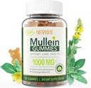 NEVISS Mullein Gummys for Lungs,有机穆勒因叶提取1000mg for Respiratory System with Quercetin & Bromelain, D3 for 消化支持, Immune Boster, 无糖, Vegan, 60 Count