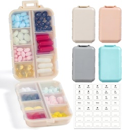 4 Pack, 14 GRIDS 带有标签的旅行药丸组织者箱 - 旅行药箱 Kit - 口袋每日药箱 - 鱼油维生素补充储存旅行药剂持有者