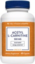 维生素商店乙酰-L-Carnitine 500mg – 支持健康脑和记忆功能,促进能源生产 – CarnipureTM 提供L-Carnitine的纯度表 (60 Capsules)