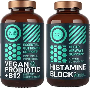 WILD FUEL Histamine 块补充剂和 Vegan Probiotic Plus B12 过敏性支持和消化健康包
