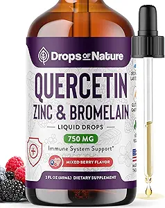 与Bromelain & Zinc (5mg) 液滴 – 对成人和儿童的免疫支持 – 超集中生物氟化物 – 免疫防御 – 细胞健康 – Vegan, Non-GMO, Gluten Free – 2 Fl Oz