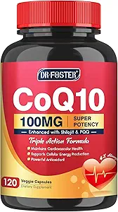 CoQ10 100mg 与 PQQ & Shilajit – 高吸收性Coenzyme Q10 补编 增强 Mitochondrial , 强抗氧化剂用于心脏健康和能量生产, 120 Veggie Capsules