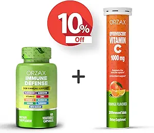 ORZAX Immune Defense 9-in-1 补充60 维加塔式卡普尔和维生素C 1000mg 20 Effervescant 片,邦德尔