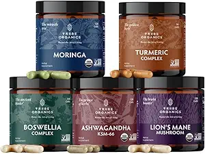 TRIBE ORGANICS 生活 Mastery Bundle – 有机 KSM-66 Ashwagandha + Boswellia 复合体 + Crucumin C3 复合体 + 有机狮子 Mane + 有机莫林加