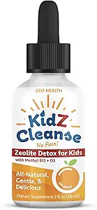 Kidz Cleanse | Zeolite Detox for Kids | Development, Behavior, Energy and Gut Health Support Supplies |易取,纯液 Ze立滴 + Methy B12 + D3(Orange Flavor) - 2oz