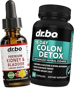 肾支持补充 Bladder & Colon Cleanser Detox - 有机肾 Bladder 补充剂 滴液 15天肠内清洁剂 Probiotic - Renal Cleanse Detox 尿道Tract Bowel运动