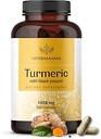 HERBAMAMA Curcumin Turmeric Capsules - 1500mg Curcuma Longa和黑椒提取Uric酸和消化支持 - Vegan,非GMO Turmeric抗氧化剂补充,250 Caps