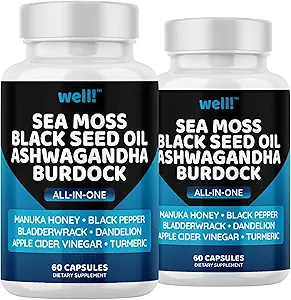 Sea Moss 3000,黑种子油 2000, Ashwagandha 1000, Bladderwrack, Maca, Turmeric - Manuka Honey, Dandelion & Black Pepper, 超级抗氧化剂补充 - 120