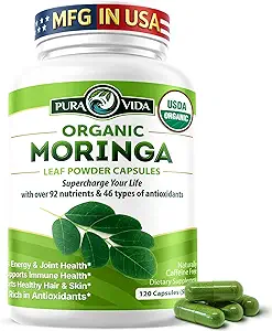 PURA VIDA MORINGA CAPSules 单源莫林加粉状有机体. Pure Moringa Leaf. Energy, Metabolism, & Immune Support. 120ct. 500mg Caps.