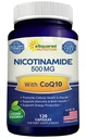 Nicotinamide with CoQ10 (120 Capsules) - Vitamin B3 500mg (Niacinamide Flush Free) - Coenzyme Q10 Powder - VIT B-3 & Coq 10 Supplement Pills to Support Energy, NAD, & Skin Cell Health