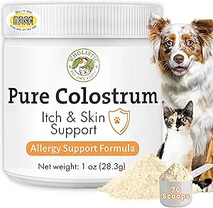 (原始内容存档于2018-09-21) (中文(简体) ). Wholistics Pet Organics Bovine Colostrum Powder - 1 Oz - 季节性狗过敏救济 - 对狗的痒救济 - 对狗的天然抗痒补充 - 美国制造 - 狗过敏菜的替代品