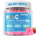 Nextdia NAC Gummys for Kids & Adults, Chewable N-Acetyl Cysteine Supplement 600mg 1000mg w/维生素C,锌,抗氧化剂和免疫支持的长老莓,肺和肝脏健康,无糖,120Ct