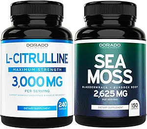 L Citrulline 补充(240个计数) 支持 L Arginine & Nitric Oxide Pills - 爱尔兰海 Moss Capsules (150个计数) Raw Seamos for Thyroid, Energy & Immune Supports - 第三方测试, Vegan & USA Made