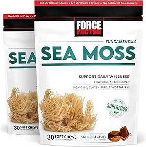 FORCE FACTOR Sea Moss Soft Chews,支持豁免,文摘,以及心脏健康,爱尔兰海Moss超级食品和抗氧化剂补充,Non-GMO,Gluten-Free,盐焦糖Flavor,60 Soft Chews,2-Pack