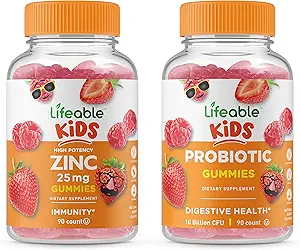 活化锌 25mg 儿童 + 抗生素 5亿 儿童,Gummys Bundle - 大品尝,维生素补充,Gluten Free, GMO Free, Chewwable Gummy