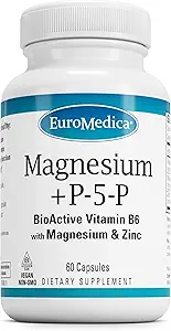 EuroMedica Magnesium + P-5-P - 骨骼和心脏健康支持补充剂 - 配有维生素B6的膳食补充剂 锌和镁 - Pyridoxal-5 - Phosphate Vegan Capsule 补充剂 - 60 Capsules
