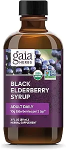 Gaia Herbs Black Elderberry (Sambucus Nigra) Syrup 成人日报 - Immune支助补编 - 由USDA认证的Immune系统支助的有机黑色老莓 - 3 Fl Oz(9天供应)