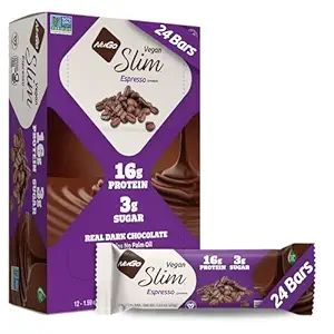 Nugo Slim 暗巧克力 Espresso, 16g Vegan蛋白, 3g 糖, 7g 纤维, 低净碳, Keto Friend, Gluten Free, 24 Count