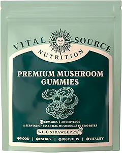 生命源营养 - 蘑菇前泌物 - 生命力,文摘和能源支持 - 10类蘑菇前泌物 - Vegan, Gluten-Free & Halal - 野草莓 - 60 古姆 - 30种服务
