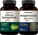 NatureBell Magnesium Glycinate Capsules 500mg & Citrus Bergamot Vegugot Vegige Capsules 5,000 mg 等效包包装 | Chelated & Puilized Mineral | 高抗氧化剂水平