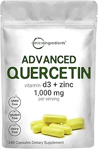 用锌和维生素D3、1,000mg per service、240 capsules → 3 in 1 → Quercetin 1000mg、锌皮科林特 50mg 和维生素D 5,000iu → 免疫支持 → 非GMO