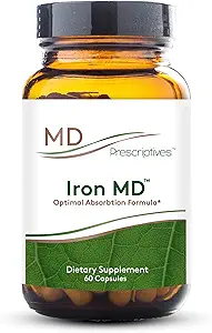 MD 说明性 铁 MD Capsules - 具有维生素C,维生素B12和氟酸的男女每日铁补品 - 最佳吸收公式 - 60 Veg Capsules