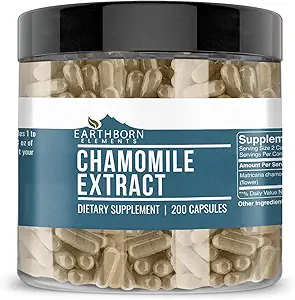 土生土长的元素 Chamomile 摘录 200 Capsules, 纯和未稀释, 无添加剂