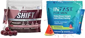 Real Ketones Intermittent Fasting drink Mix Bundle for Wight lost 支持黑樱桃 Shift 电解质和Intermittent Fasting Electrolytes 配有 BHB 外源 Ketones 的 男用电解质( 每人30个计数)