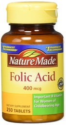 Nature Made Folic Acid (400 mcg) Tablets, 250 Count, Pack of 2