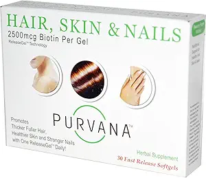 Wellgenix Purvana Hair, Skin, and Nails Vitamin Softgels for High Absociation - 双强2500mcg Biotin,VIT A & B,Folic Acid,葡萄种子提取 - 草药补充剂(30个计数)