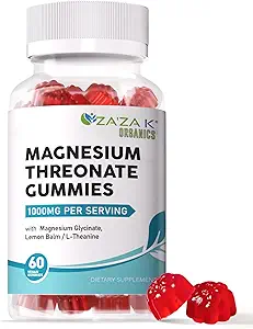 ZA'ZA K ORGANICS 谷氨酸镁,500mg 谷氨酸镁与甘油酸盐,L-西丁酸盐,柠檬酸盐,儿童成人镁补充剂,脑健康,60个计数