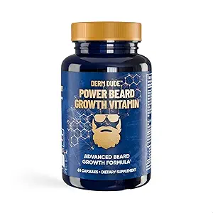 Derm Dude Power Beard Growth Vitamins for Men 配有 Biotin 10K MCG, Zinc B12 Saw Palmetto & Keratin for Healthier Thicker Fuller & 更强的发型 QQ 恢复发型断裂和微音,60 Capsules