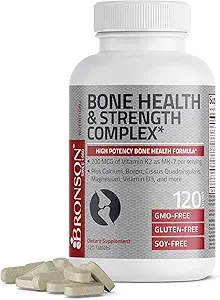 Bronson Bone 健康与强力复合体* 高概率公式 200 MCG 维生素K2作为 MK7, + 钙, Boron, Cissus Quadrangularis, 镁, 维生素D3, 和 More - 非GMO, 120 片