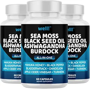 Sea Moss 3000,黑种子油 2000, Ashwagandha 1000, Bladderwrack, Maca Turmeric - Manuka Honey, Dandelion & Black Pepper, 超级抗氧化剂补充,180