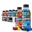 蛋白质2o 15g Whei 蛋白质隔热饮品+能量和焦点,350mg 电解质,维生素B5和B6,无糖,能源品种包,16.9 oz瓶(12袋)