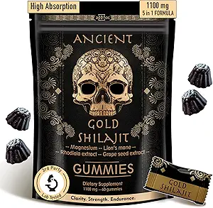 特批:1100mg 金色Shilajit Gummys配有镁、狮子马恩、Rhodiola、葡萄种子 -- -- 喜马拉雅Shilajit供男性使用,85+ Trace Minerals & Fulvic Acid,纯色Shilajit供能源免疫支持,60Ct