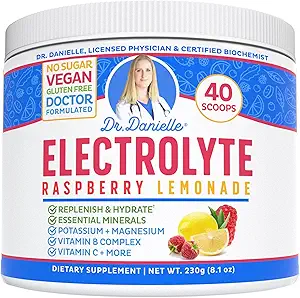 丹妮尔博士的原创电解粉 - 水分饮料混合剂补充剂 - Bousts Energy & Keto - Friendly - No Maltodexrin & Sugar Free - Raspberry Lemonade Flavor